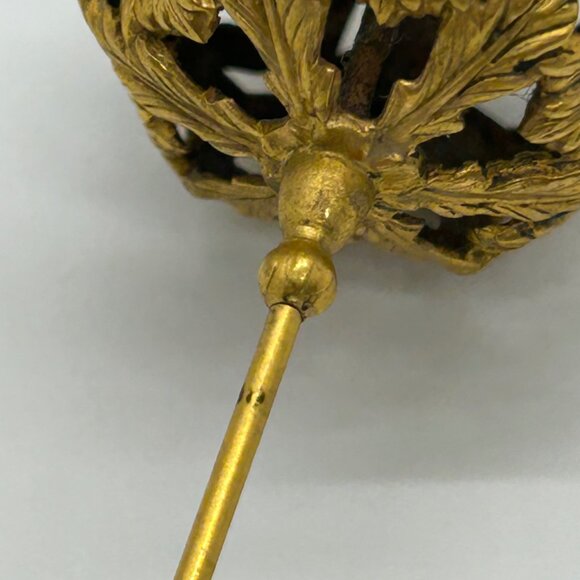 Antique Edwardian Hat Pin Gilded Brass Filigree Red Cabochon 1900s 9" READ - Picture 12 of 16